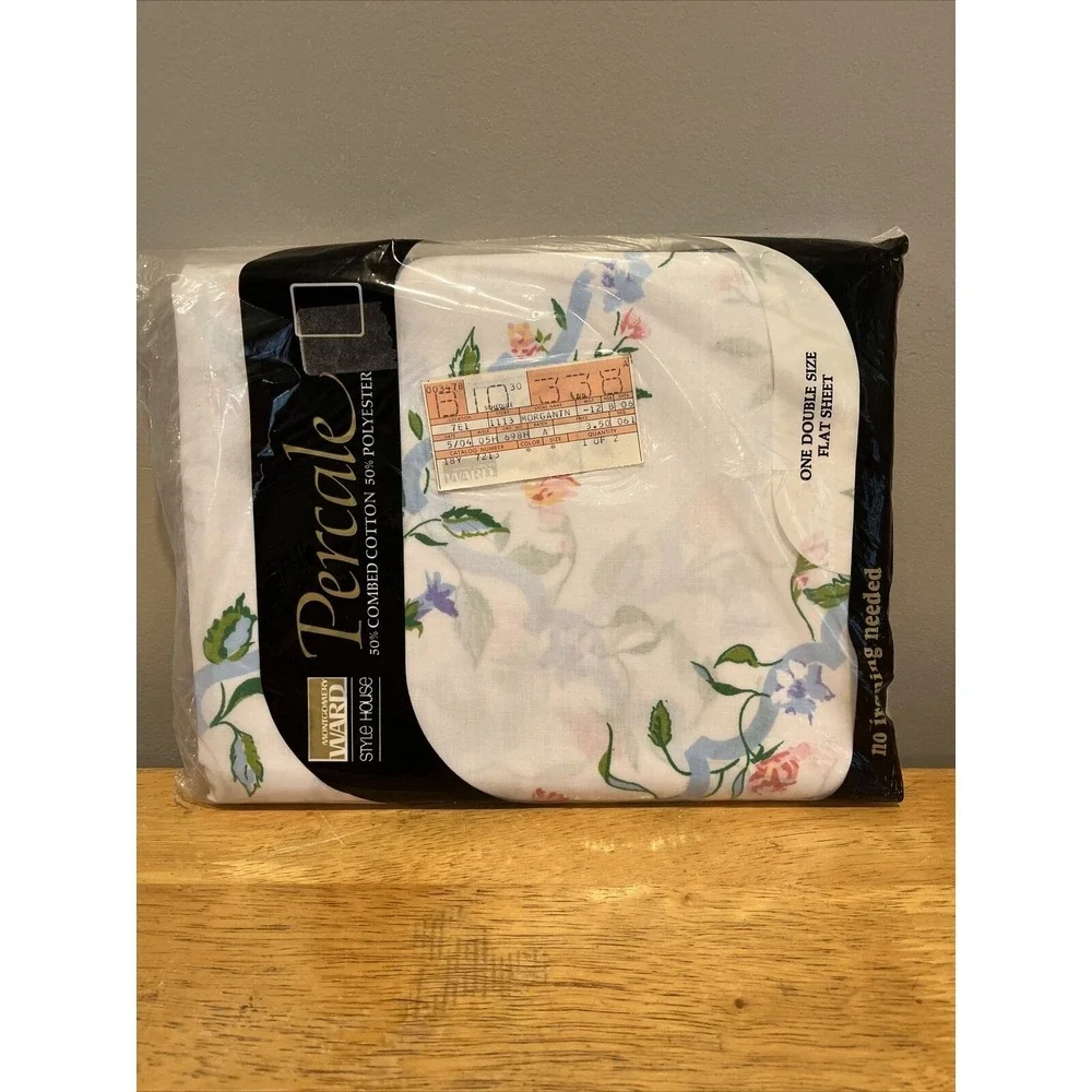 Vintage Percale Double‎ Flat Sheet Linens Floral Pattern Montgomery Ward